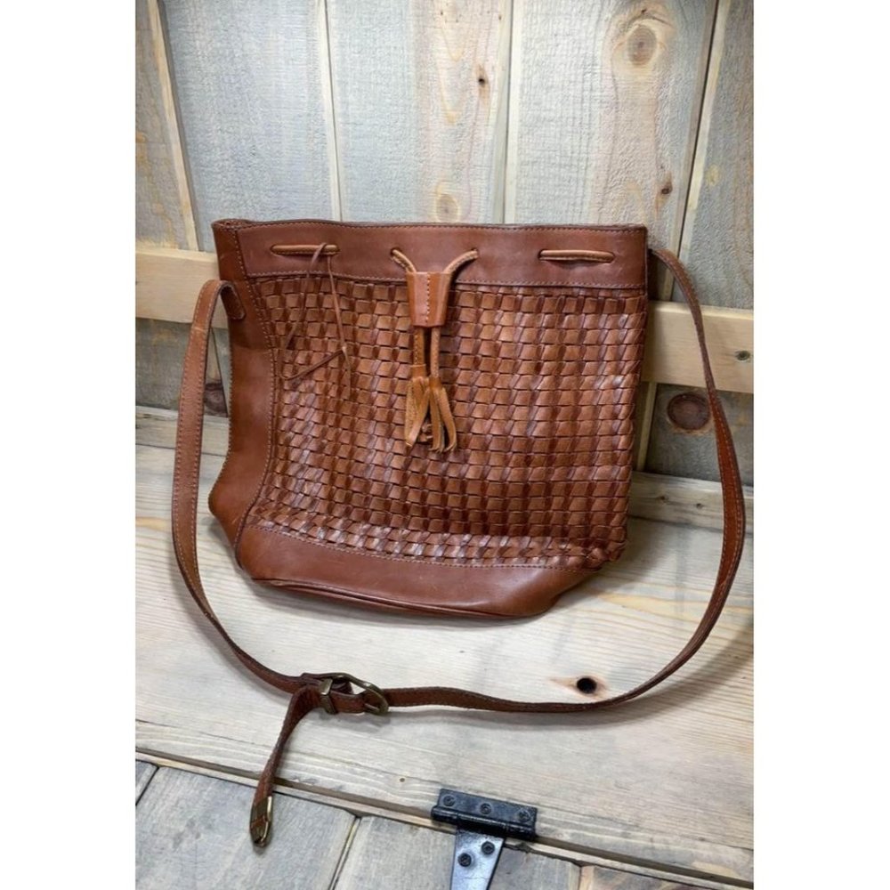 Unisa Brazil Leather Tan Brown Bucket Bag shoulder handbag purse drawstring